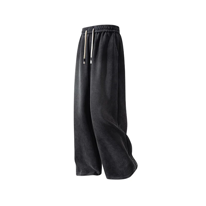 American-style Heavy Washed Casual Trousers — Black, L
