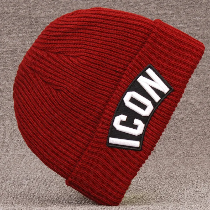 Wool Beanie Hat - Letter Pattern, Windproof, Unisex One Size — Maroon