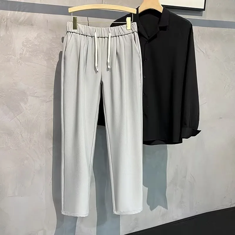 Men's Wide-Leg Trousers - Loose Straight Polyester, Drawstring, S to 3XL — X1 Light Gray, S