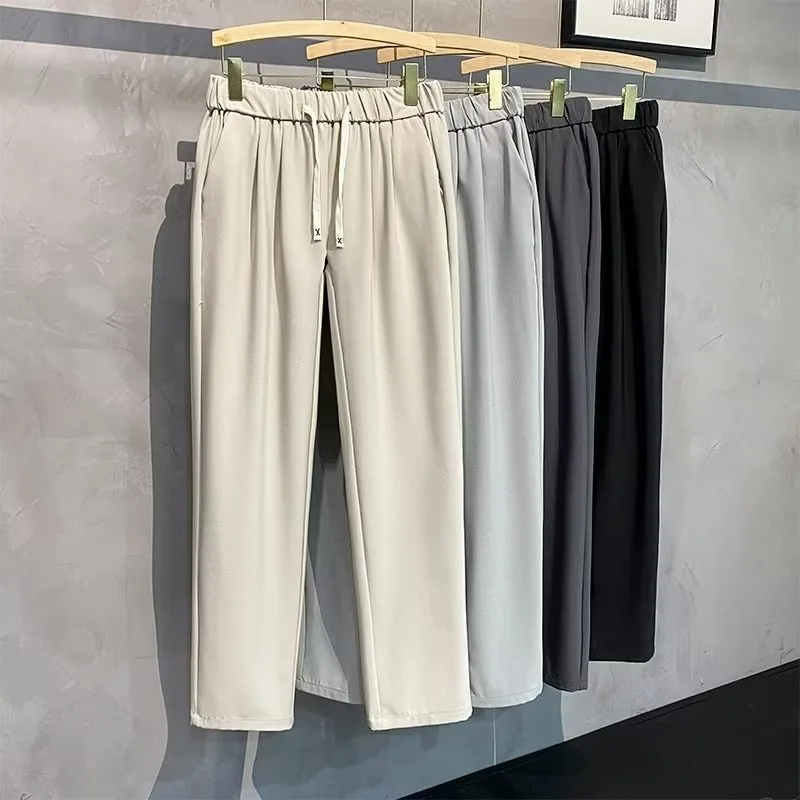 Men's Wide-Leg Trousers - Loose Straight Polyester, Drawstring, S to 3XL