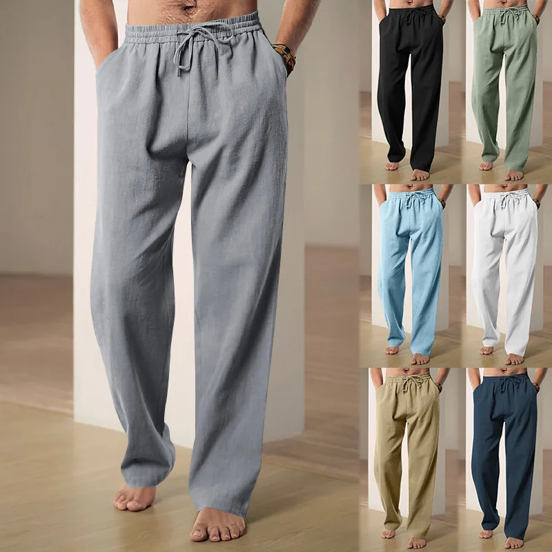 Men's Straight-Leg Trousers - Mid Waist Polyester, M to 3XL