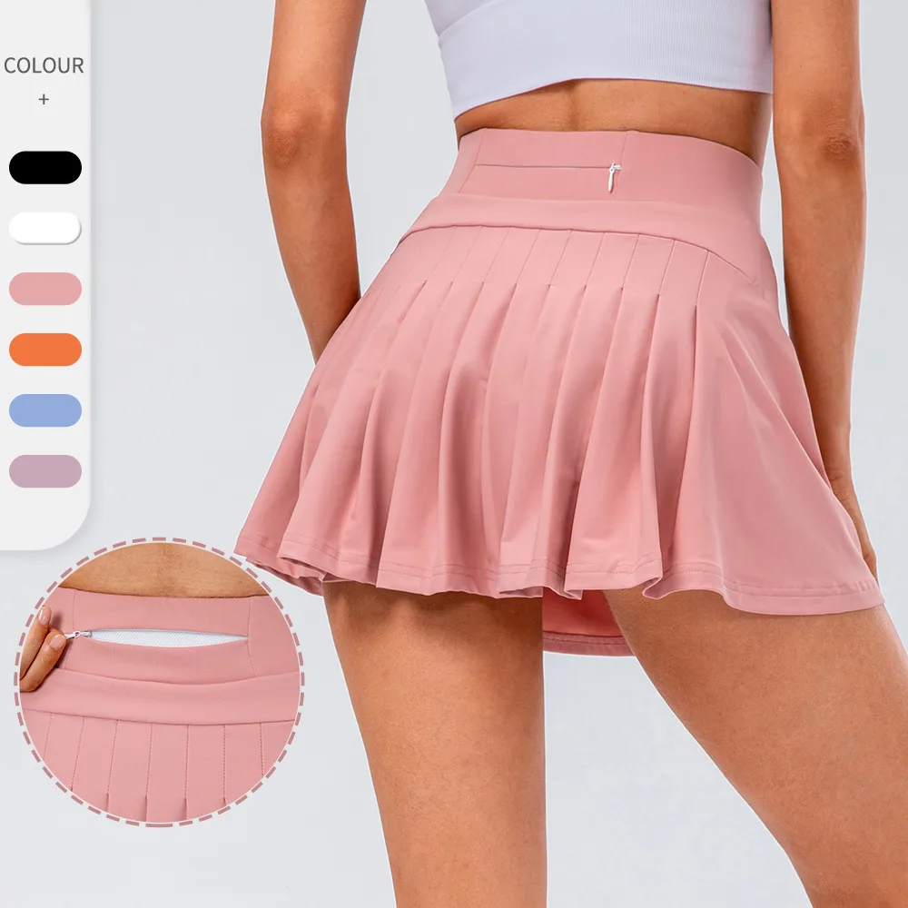 Women's Pleated Tennis Skirt - Zipped Pocket, Nylon Spandex