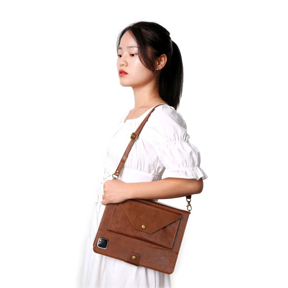 Tablet Sleeve Wallet - Faux Leather Zip Case with Shoulder Strap and Pen Slot — Brown, Ipad mini45