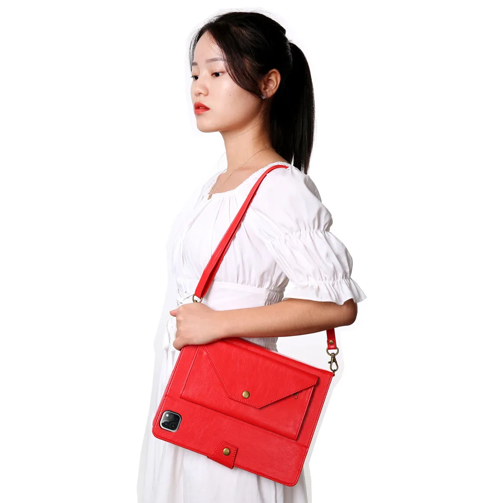 Tablet Sleeve Wallet - Faux Leather Zip Case with Shoulder Strap and Pen Slot — Red, Ipad mini45