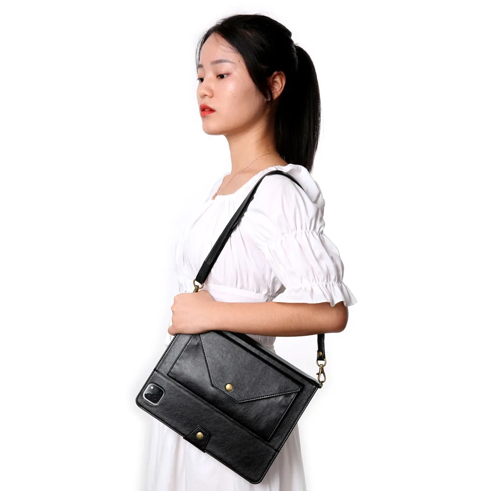 Tablet Sleeve Wallet - Faux Leather Zip Case with Shoulder Strap and Pen Slot — Black, Ipad mini45