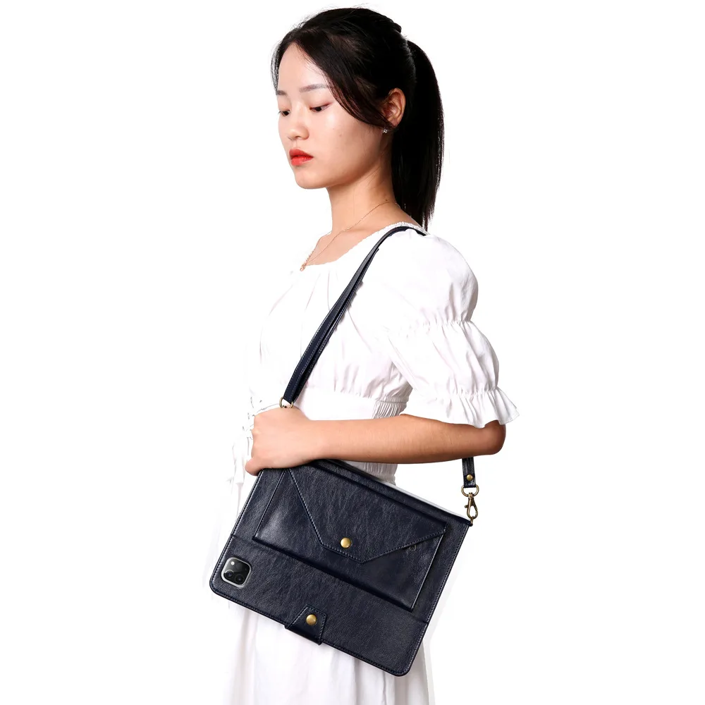Tablet Sleeve Wallet - Faux Leather Zip Case with Shoulder Strap and Pen Slot — Dark Blue, Ipad mini45