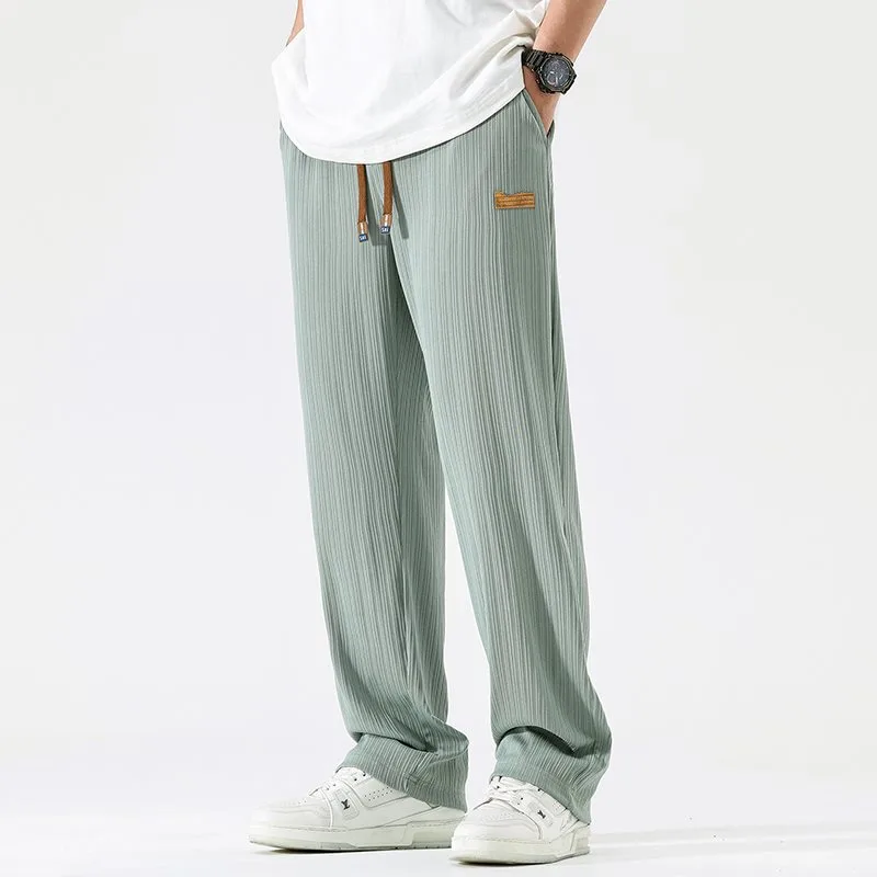 Summer Ice Silk Thin Loose Straight Casual Pants — Light Green, M