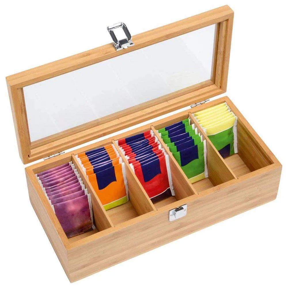 Bamboo Storage Box - Compartment Organiser for Tea Bags and Jewellery — Storage box