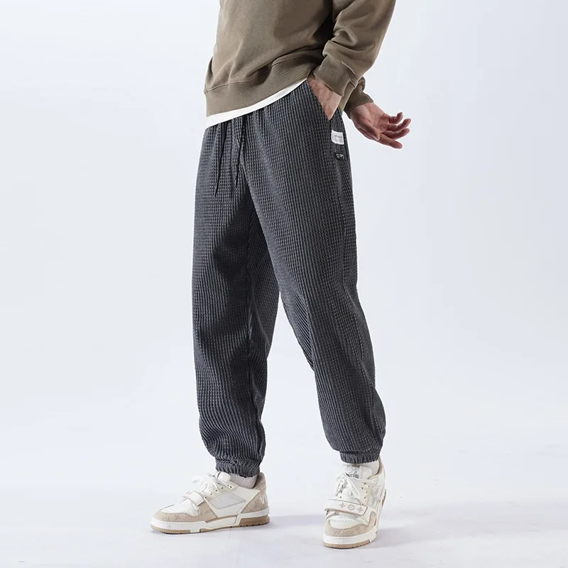 Men's Corduroy Ankle-Banded Trousers - Drawstring Waist, M to 4XL — Gray, XXL