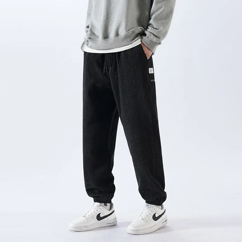 Men's Corduroy Ankle-Banded Trousers - Drawstring Waist, M to 4XL