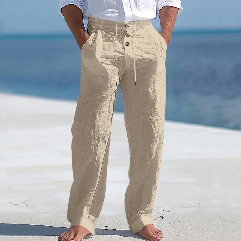 Men's Straight Cotton Trousers - Front Pocket, Five Colours, S to XXXL