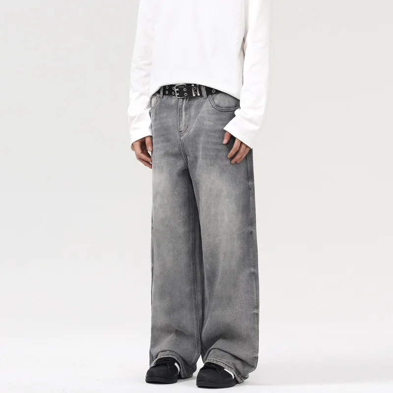 Retro Washed Smoky Gray Jeans Men and Women Loose