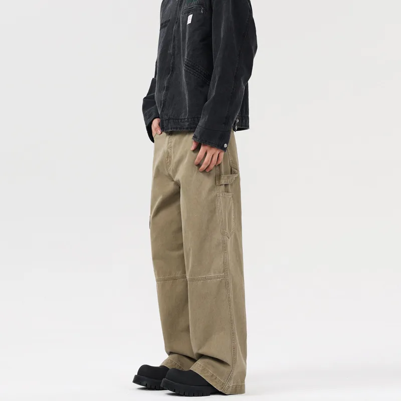 Washed Distressed Stitching Overalls Loose Straight Casual