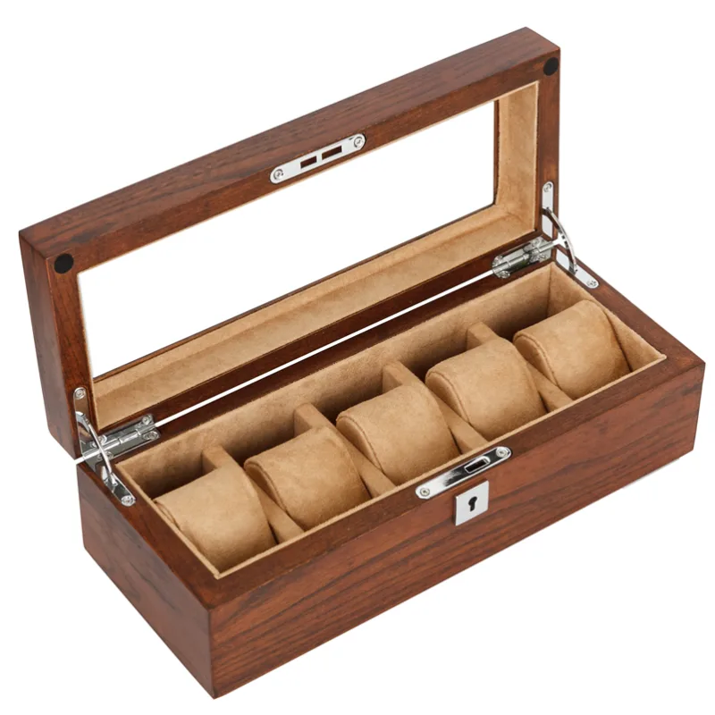 Five-Slot Watch Box - Purple Elm Wood with Glass Skylight Lid